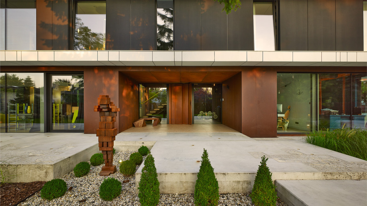 Pawilon wystawowy, Box House, Dom modułowy 241m2 , Elewacja stal Corten