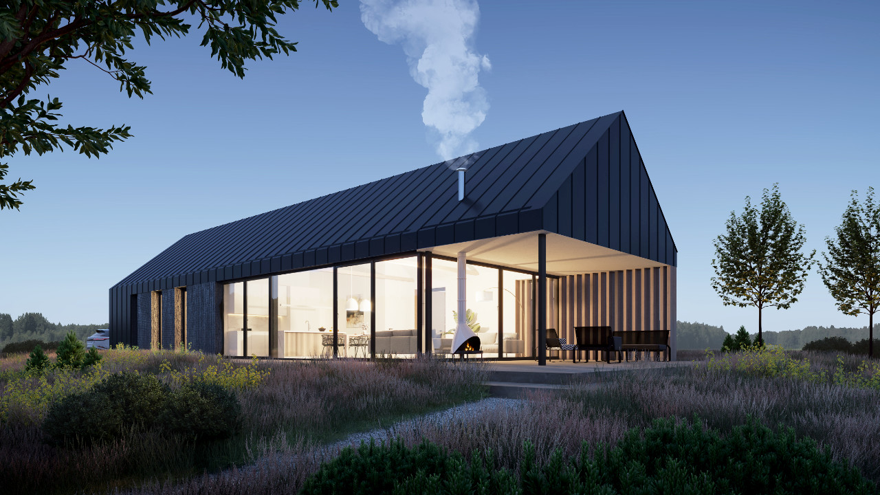 Modern barns with sheet metal cladding with a ribbed profile.
